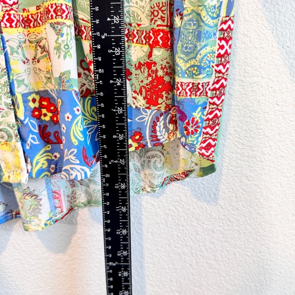 Boho Patchwork Print Button Down Shirt Rayon Top 1X Colorful Artsy Blouse - Picture 7 of 9